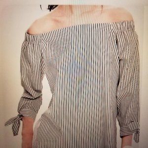 Banana Republic Off the Shoulder Stripped Button Up Back Shirt- NWT